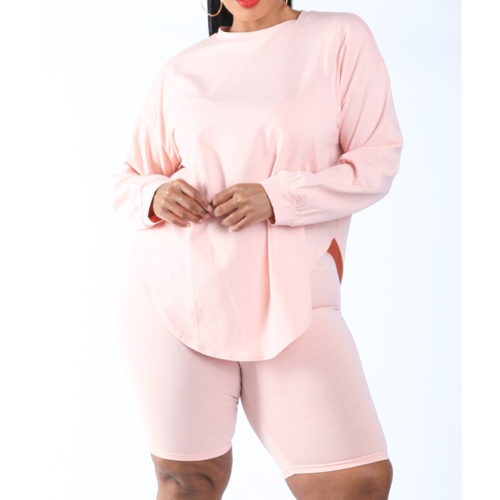 Round Hem Long Sleeve Top and Biker Set